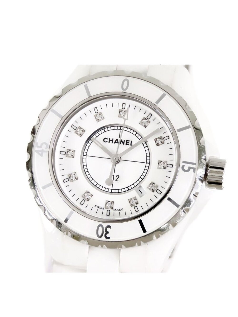 Chanel 12P 33 Diamond White Ceramic Watch Quartz